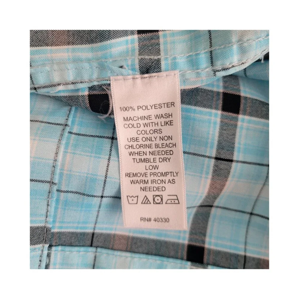 Haggar Men's blue check short sleeve button down shirt - Picture 4 of 5